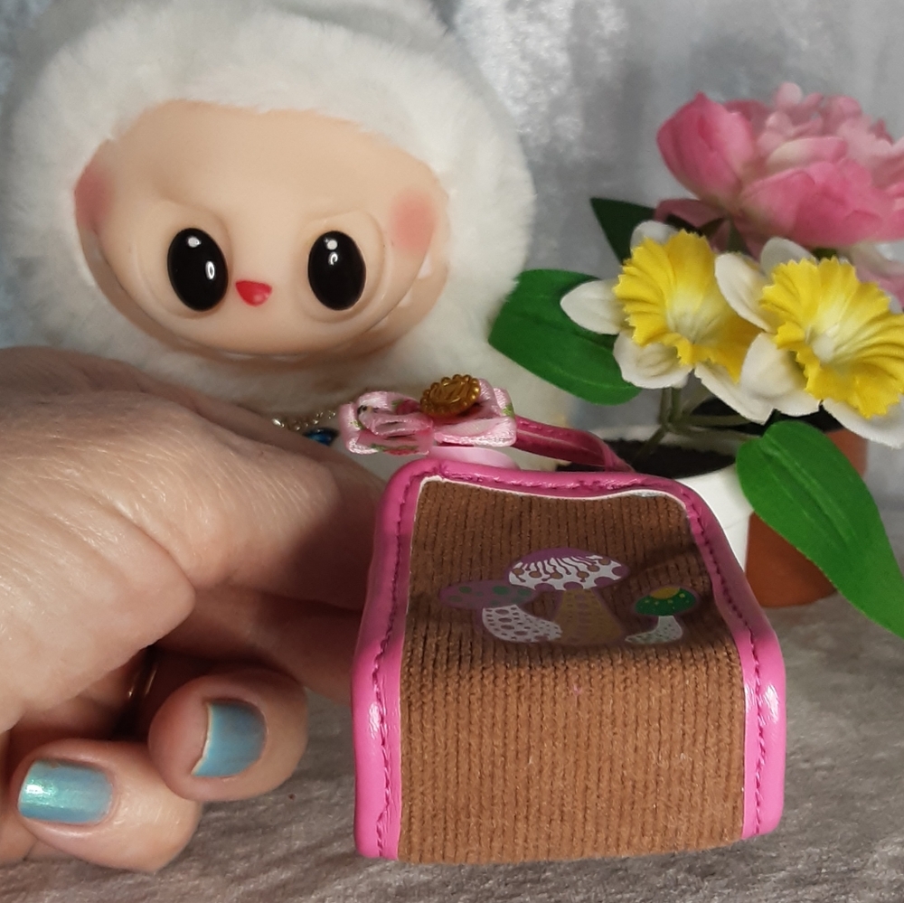 Doll Size Tote Bag With Detachable Bow Pink Brown - Picture 4 of 6